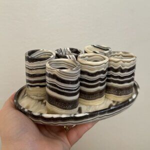 Set of 6 Onyx Shot Glasses and Tray